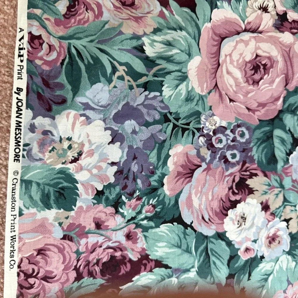 14+ Yds Vtg Joan Messmore Cranston Fabric Cabbage Rose Cottagecore Quilting Sew
